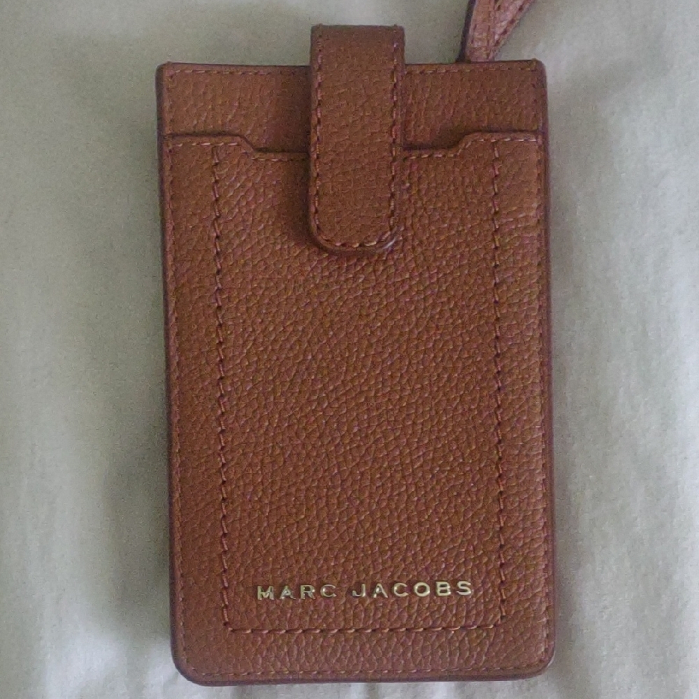 Marc Jacobs Brown Leather Phone Case with Pebbled Texture